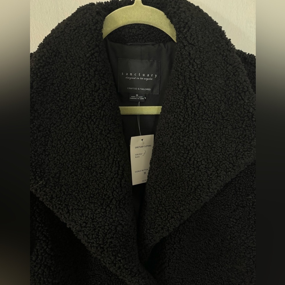 SANCTUARY NWT Black Fuzzy Teddy Bear Button Front Jacket Size Medium - Picture 3 of 7